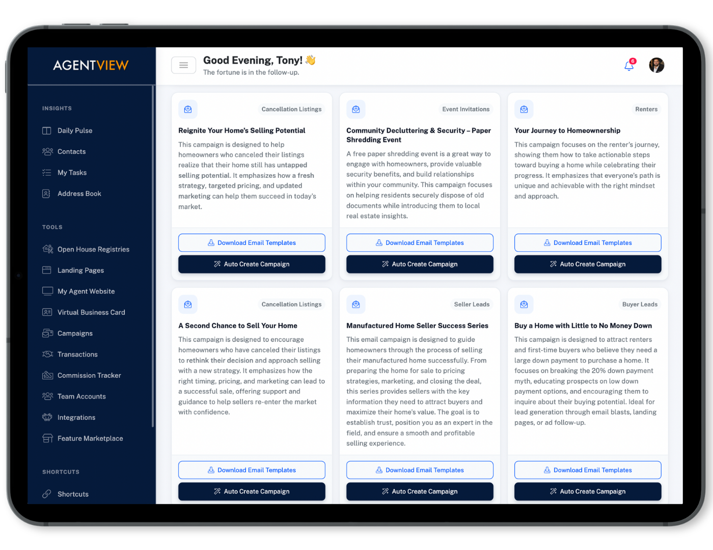 AGENTVIEW email campaign template library