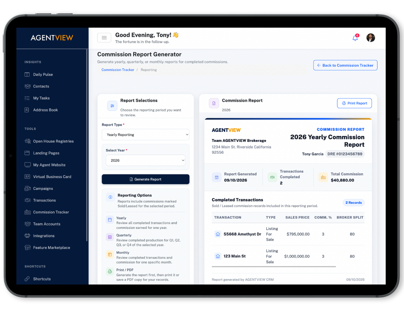 AGENTVIEW commission reporting and production trends